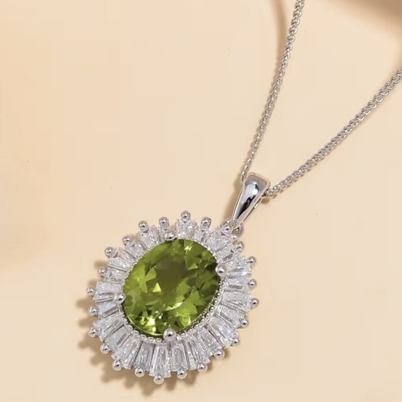 NWT RARE HEBEI CHINA PERIDOT & MOISSANITE 18" PLATINUM NECKLACE - Picture 6 of 10